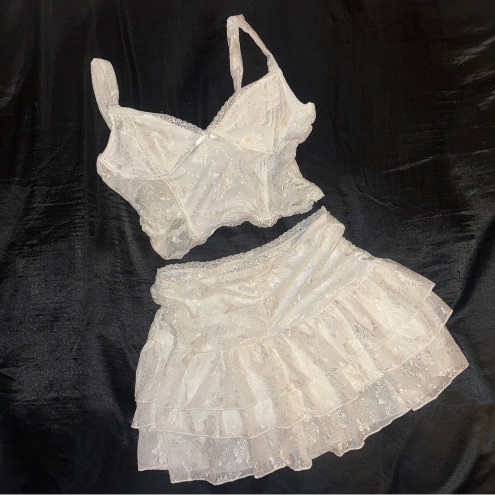 White Lace Crop Top and Skirt Set